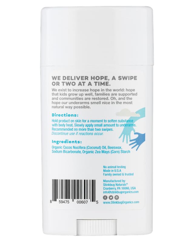 Stinkbug Naturals Aluminum Free Unscented All Natural Deodorant, 2.1 Ounce, Organic, Paraben Free