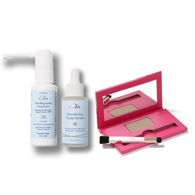 eSalon Thinning Hair Bundle, Root Touch Up + Brow Powder (Light Blonde), 2% Minoxidil Hair Regrowth Treatment, Densifying Scalp Serum with Procapil + Redensyl