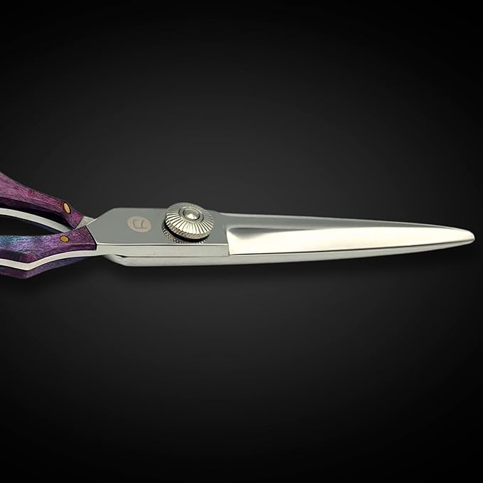 Saki Shears 6" Professional Hair Shears With Wood Accent - Sword Style, Convex Blade, Tension Adjustment, 440C Steel (Blue)