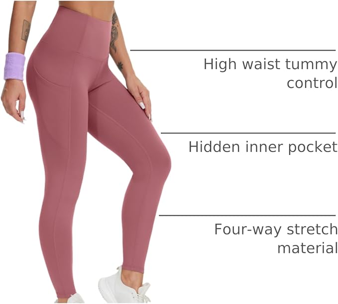 THE GYM PEOPLE Thick High Waist Yoga Pants with Pockets, Tummy Control Workout Running Yoga Leggings for Women