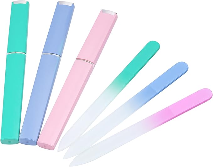 Glass Nail File 3 Pack for Natural Nails, Crystal Fingernail Files with Case Etched Nail Filer Professional Nail File Glass Lima de uñas, Unique Christmas Gifts Stocking Stuffers for Women Adults