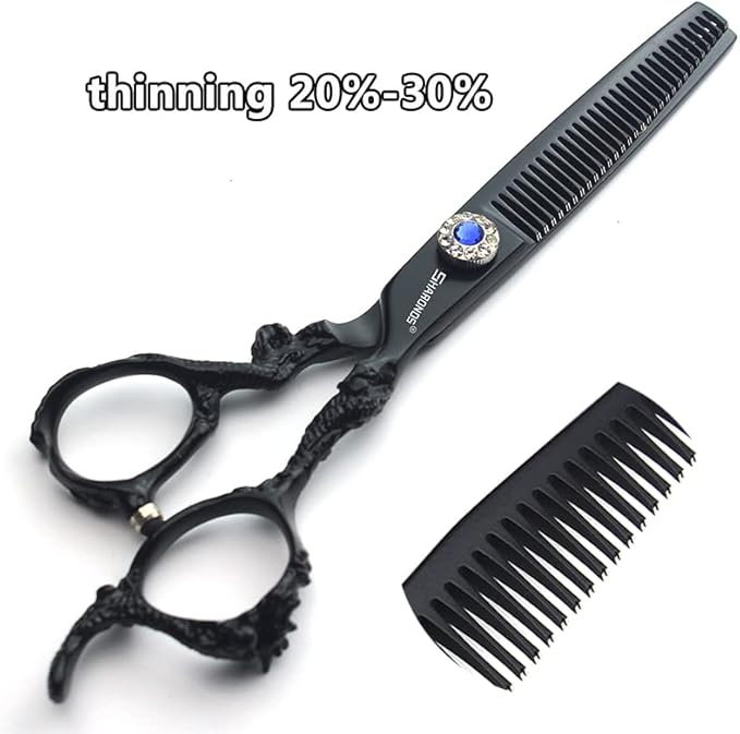 6+7 inch hair stylist barber scissors black plate dragon 440C hairdressing cutting scissors+thinning scissors (4PC)