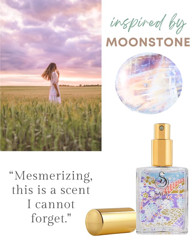 The Sage Lifestyle Moonstone Luxury Spray, Gardenia, Lily, Vanilla Musk, Egyptian Musk, Perfume for Women, Long Lasting, Floral Fragrance, Artisan, Vacation, Parfum, 2 oz, Travel Size, Made in USA