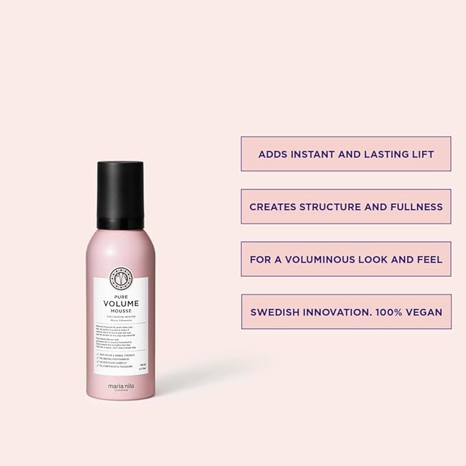 Maria Nila Pure Volume, Mousse 5.1 Fl Oz, Vitamin B5 Gives Volume to Thin & Fine Hair, 100% Vegan & Sulfate/Paraben free