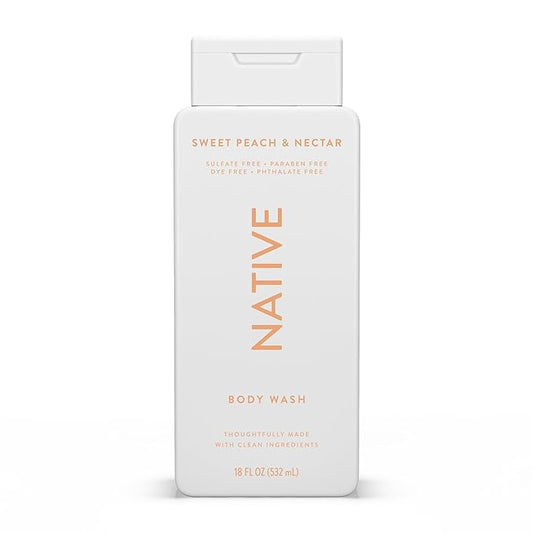 Native Body Wash Contains Naturally Derived Ingredients | For Women & Men, Sulfate, Paraben, & Dye Free Leaving Skin Soft and Hydrating | Sweet Peach & Nectar 18 oz
