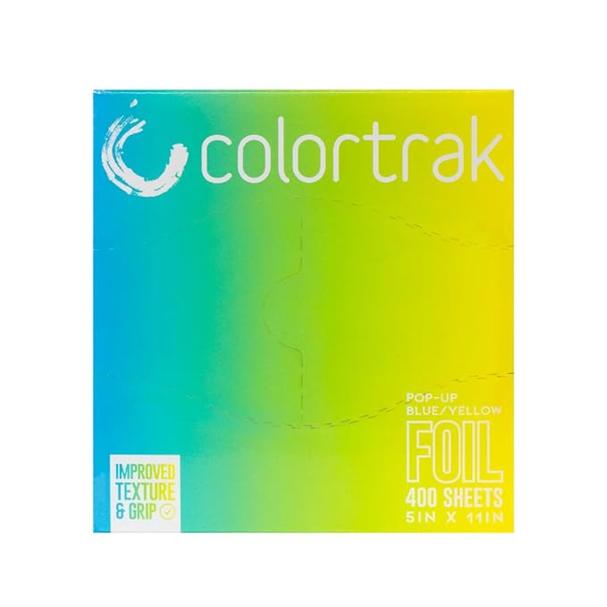 Colortrak Blue/Yellow Gradient Pop-up Foil w/Dispenser (400 Count), Pre-cut Sheets, Non-Slip Embossed Texture, 5" x 10.75" Sheets for Hair Foil Coloring and Highlighting Sheet Applications