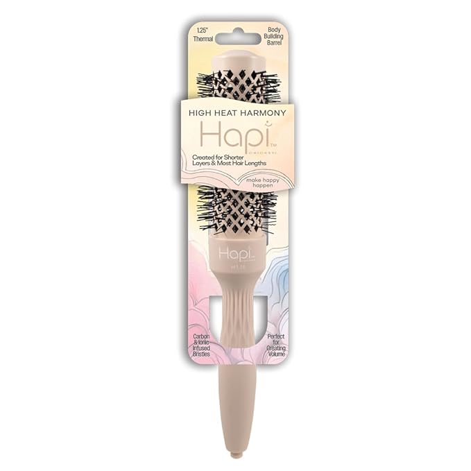 Cricket Hapi High Heat Harmony Thermal Brush - 1.25" Ceramic Barrel, Round Brush for Heat Styling with Hair Dryer, Mood-Friendly - Beige