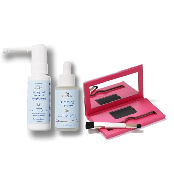 eSalon Thinning Hair Bundle, Root Touch Up + Brow Powder (Black), 2% Minoxidil Hair Regrowth Treatment, Densifying Scalp Serum with Procapil + Redensyl