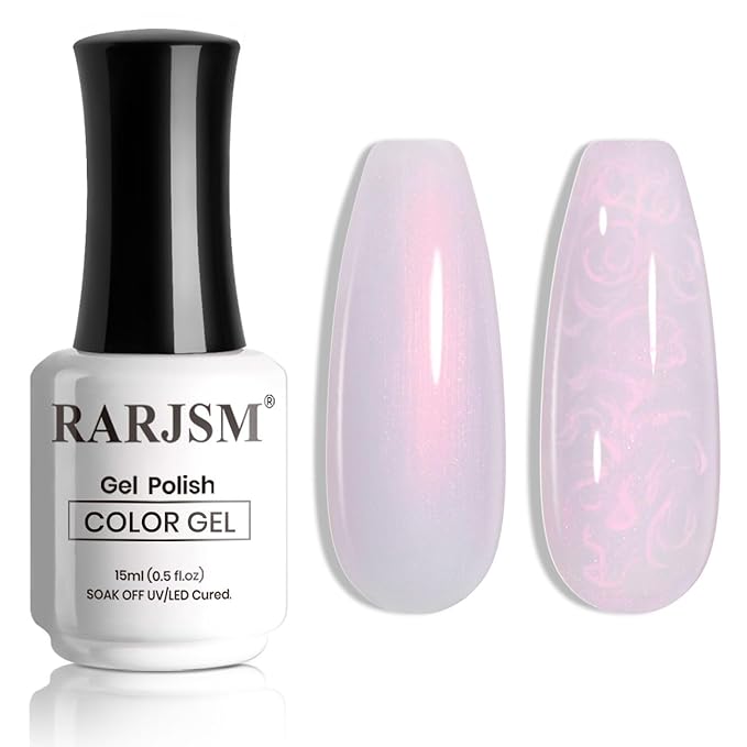RARJSM Pearl Gel Nail Polish,15ML Pale Purple Pearlescent Gel Polish,Red Shimmer Mermaid Nail Gel Polish Glitter Gel Polish Soak Off LED UV Drawing Swirl Thread Effect for DIY Manicure Use