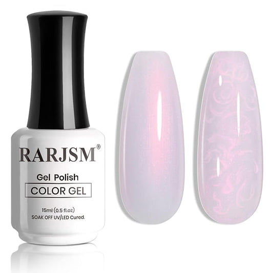 RARJSM Pearl Gel Nail Polish,15ML Pale Purple Pearlescent Gel Polish,Red Shimmer Mermaid Nail Gel Polish Glitter Gel Polish Soak Off LED UV Drawing Swirl Thread Effect for DIY Manicure Use