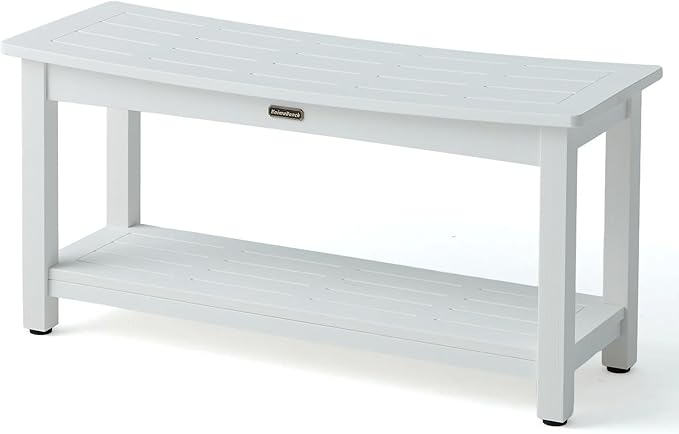 36'' Large Shower Bench Seat, Poly Lumber Bath Double People Stool for Inside Shower Waterproof, HDPS Plastic Bath Spa Chair Seat for Shaving Legs with Adjustable Feet, White (36x13 Inches)