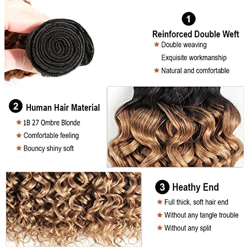 Freiuoke 26 28 30 Inch Honey Blonde Bundles Human Hair Ombre Deep Wave Bundle 27 Deep Wave 3 Bundles Brazilian Virgin Hair Extensions