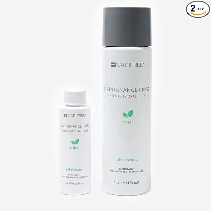 CariFree Maintenance Rinse, Mint (Full Size + Travel Sized) Fluoride Mouthwash | Anti-Cavity Oral Care | Xylitol | Elevated pH | Cavity Prevention | Alcohol Free