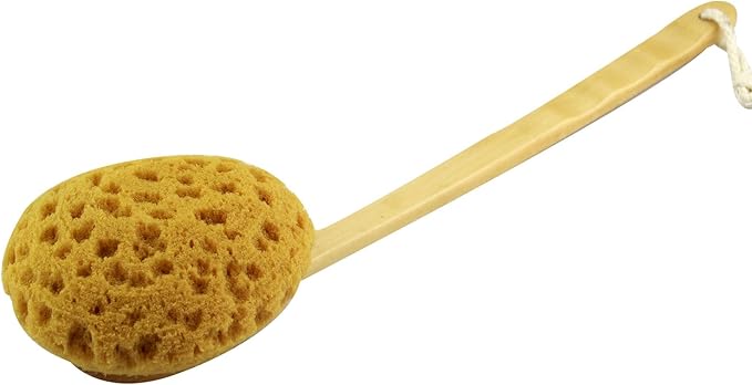 18" 2pcs Extra Long Handle Beechwood Bath Brush with Sponge - Exfoliating & Massaging Back Scrubber for Shower
