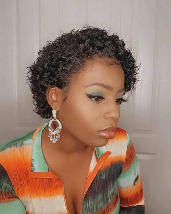 Human Hair Short Wigs Glueless Wigs with Bangs Short Bouncy Curly Bob Wig With Bang 6 Inch 180% Density Glueless Full Machine Made