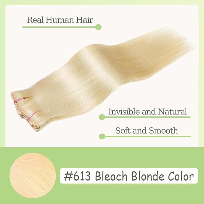 16 Inch #613 Blonde Clip in Hair Extensions - Real Remy Human Hair, 120g 7pcs, Blonde Human Hair Extensions Clip ins for Women