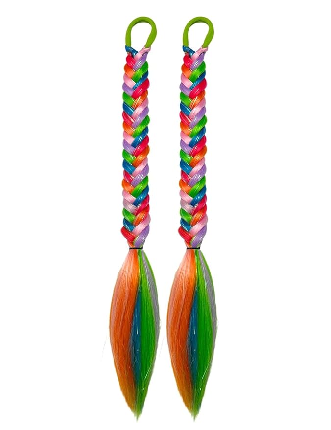 Colorful Hair Extensions for Braids Ponytail Extension 2 Packs, 20 inch Crazy Hair Day Accessories for Women, DIY Festival Wacky Rave Braids,Tinsel Mixed