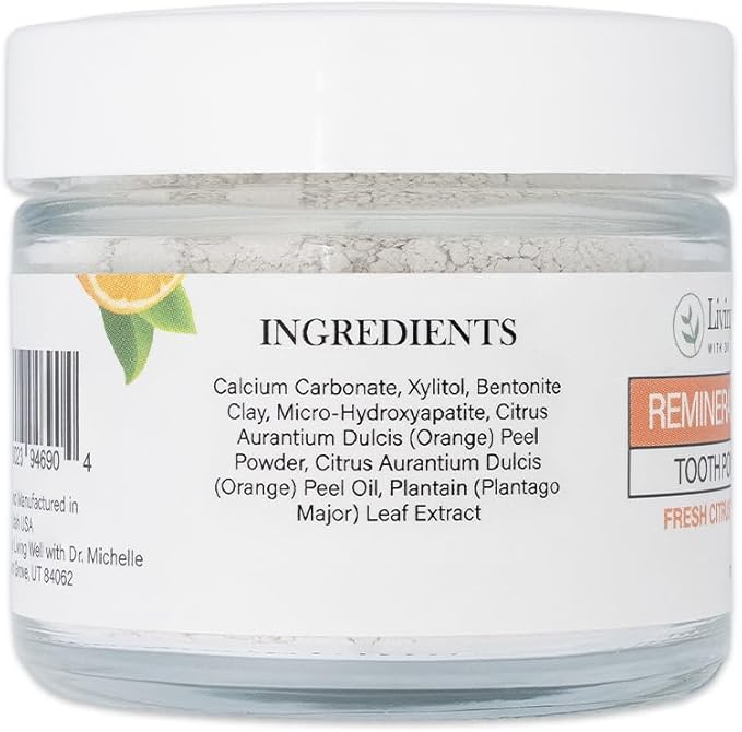 Living Well with Dr. Michelle Fresh Citrus Remineralizing Tooth Powder | Fluoride-Free Kids & Adults Formula | Hydroxyapatite for Enamel Support | Natural Ingredients for Stronger Smiles