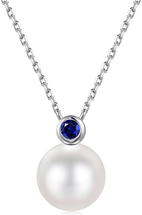 Iefil 9-10 mm Freshwater Pearl Birthstone Necklace for Women - S925 Sterling Silver Pearl Jewelry, Anniversary Birthday Gifts for Wife Girlfriend Mom