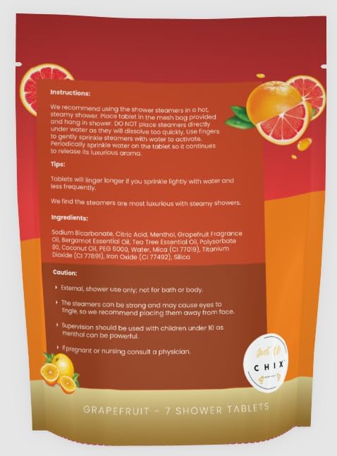 Bella Aria by Just Us Chix - Rejuvenate Grapefruit Shower Steamers, Aromatherapy Spa Experience, 7 Aromatic Tablets with Mesh Bag