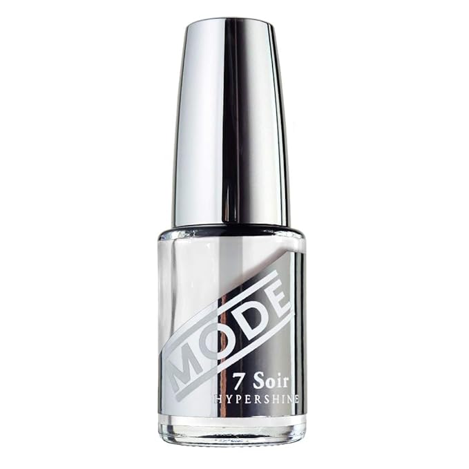 MODE Clear Glossy Top Coat Nail Polish, Nourishing Lacquer, Long Lasting Supreme Wet Shine, Multi-Use Strengthener Hardener Protector, Pro Wide Contour Brush, NY Made, 7 Soir Le Vernis Hypershine
