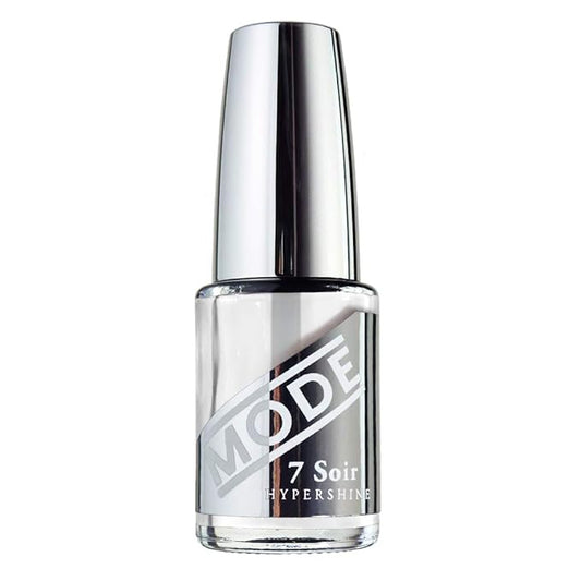 MODE Clear Glossy Top Coat Nail Polish, Nourishing Lacquer, Long Lasting Supreme Wet Shine, Multi-Use Strengthener Hardener Protector, Pro Wide Contour Brush, NY Made, 7 Soir Le Vernis Hypershine