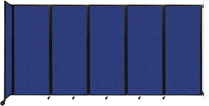 Versare Room Divider 360 Wall-Mounted Folding Partition | Locking Wheels | Temporary Room Separator | 14' x 6'10" Blue SoundSorb Panels
