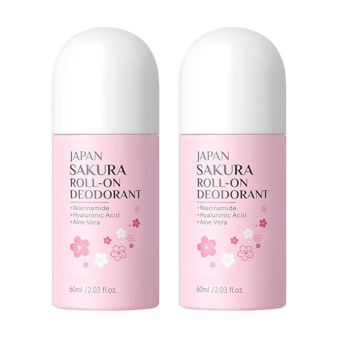 2 Pack Roll-On Sakura Deodorant Sticks for Women,Aluminum-Free Sakura Scent Roll-On Antiperspirant and Deodorant-24 Hour Sweat & Odor Protection, Moisturizing and Non-Sticky,2 Oz/Pcs