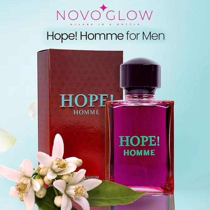 NovoGlow Hope Homme - 100ml Eau De Parfum Spray for Men - Spicy Floral & Intense Fragrance Warm Scent Lasts All Day Long - Includes Carrying Pouch Gift for All Occasions