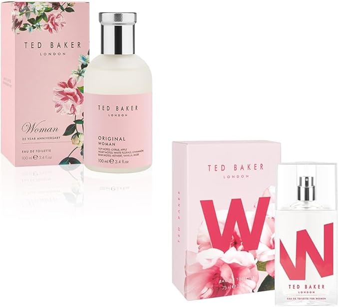 Ted Baker W and Woman Pink EDT Bundle, includes W EDT, pink orchid, fig leaf and white peony top notes 75ml with Woman Pink EDT, floral green feminine fragrance 3.38 fl oz