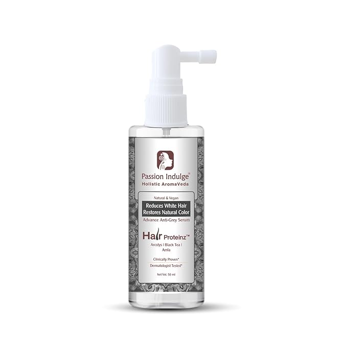 Passion Indulge Hair Proteinz Anti Grey Hair Serum with Arcolys, Black Tea & Amla | Prevents Premature Greying & Restore Natural Hair Color -50 ML