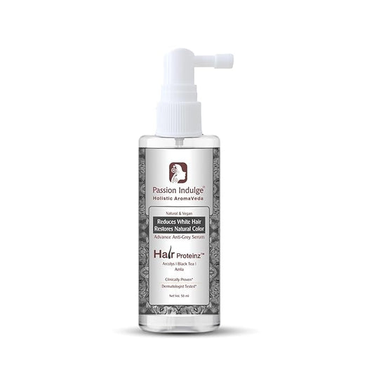 Passion Indulge Hair Proteinz Anti Grey Hair Serum with Arcolys, Black Tea & Amla | Prevents Premature Greying & Restore Natural Hair Color -50 ML