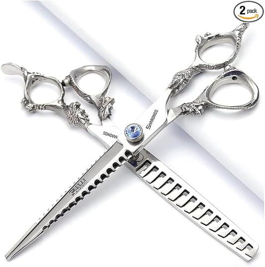 7" 7.5" 8"9" Professional Hairdressing Scissors Barber Salon Hair Cutting Dragon Shears (Large). (7 inch 2pc-B)