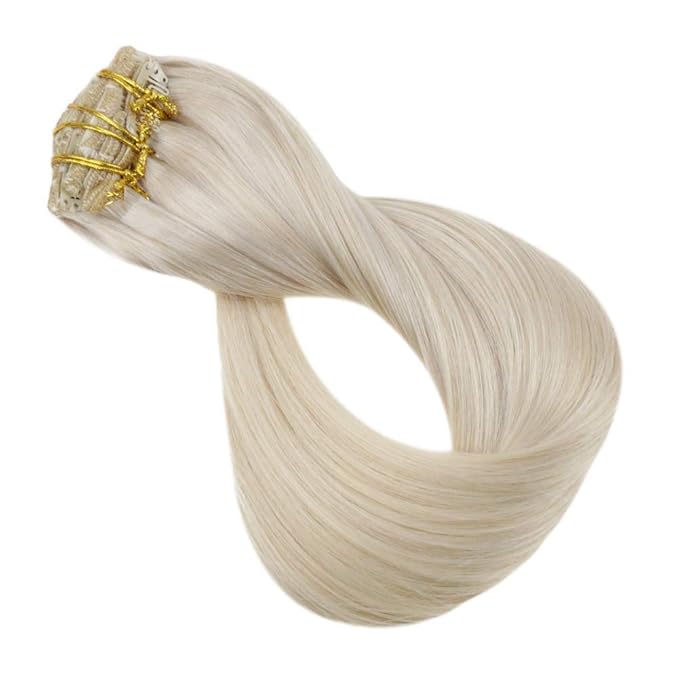 Full Shine Blonde Clip in Hair Extensions for Women Platinum Blonde Hair Extensions Clip in Real Human Hair Full Head Triple Weft 14 Inch 120 G 7 Pcs
