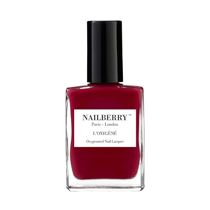 Nailberry L'Oxygéné Oxygenated Nail Lacquer | Strawberry Jam | Dark Red With Pink Opaque | UV Protected Long-Wear Nail Polish | 12-Free | Vegan | Certified Halal | Cruelty & Gluten Free | 15 ml