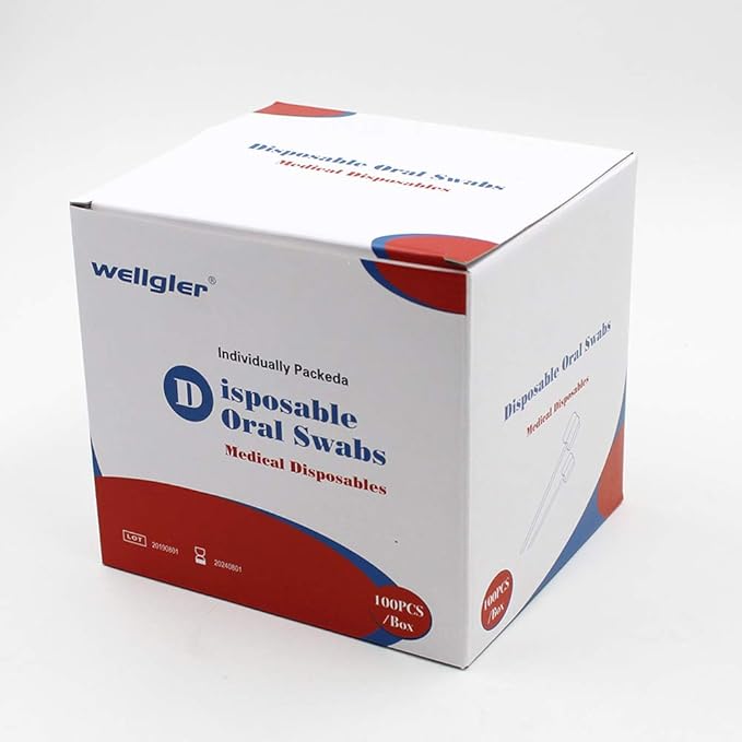 Wellgler's Mouth Swabs for Elderly，Disposable Oral Swab (100pcs,Pink)
