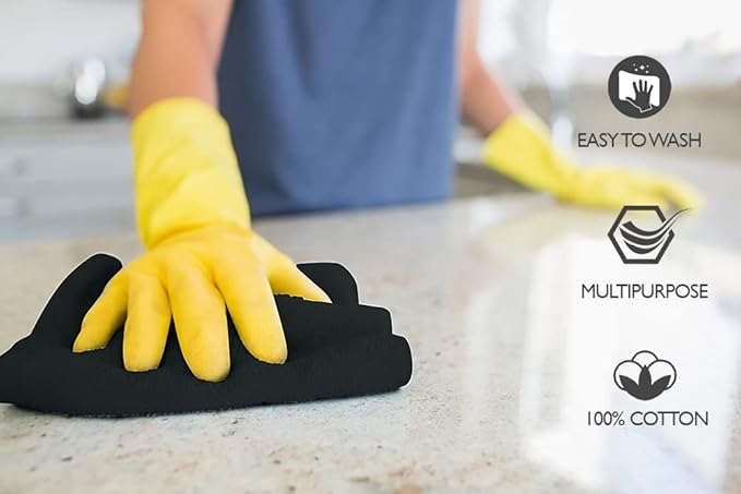 Premium Wash Cloths Pack of 12 (13" x 13") 100% Ring Spun Cotton | Luxury Washcloths | Ultra Soft Face Towels | Highly Absorbent Wash Cloths for face (Black)