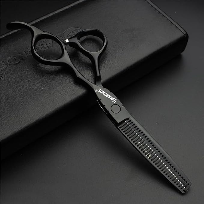 SHARONDS Hair Cutting Scissors Set, Hair Scissors, Thinning Scissors, Black, 6 Inches, 440C (6 Inches, 4 Pieces)