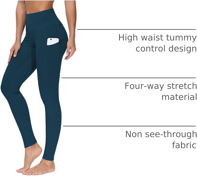 THE GYM PEOPLE Thick High Waist Yoga Pants with Pockets, Tummy Control Workout Running Yoga Leggings for Women
