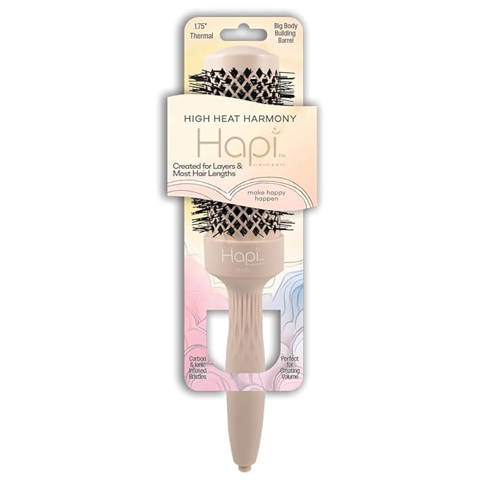 Cricket Hapi High Heat Harmony Thermal Brush - 1.75" Ceramic Barrel, Round Brush for Heat Styling with Hair Dryer, Mood-Friendly - Beige