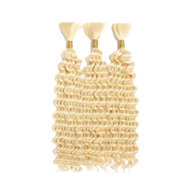 28 28 28 Inch Human Braiding Hair 613 Blonde Deep Wave Bulk No Weft Bundles Hair Extensions for Boho Knotless Wet and Wavy Braids 150g