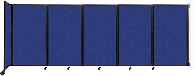 Versare Room Divider 360 Wall-Mounted Folding Partition | Locking Wheels | Temporary Room Separator | 14' x 5' Blue SoundSorb Panels