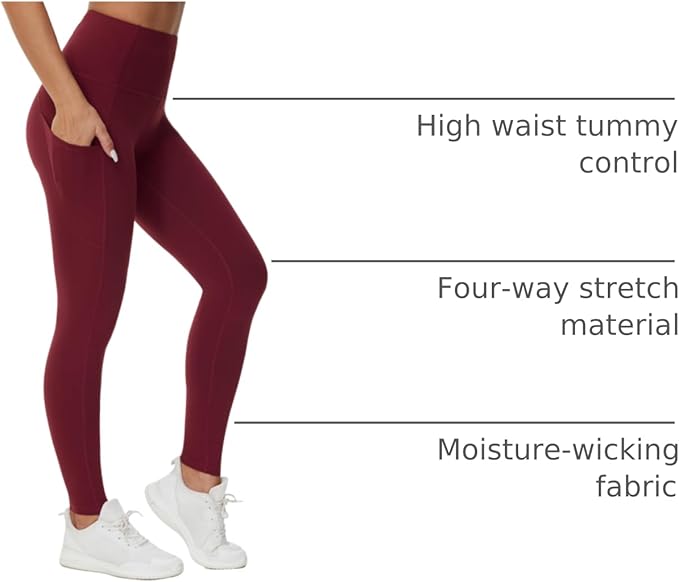THE GYM PEOPLE Thick High Waist Yoga Pants with Pockets, Tummy Control Workout Running Yoga Leggings for Women