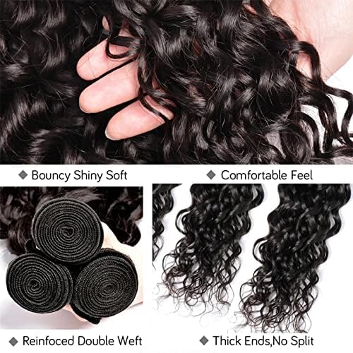 Water wave bundles 100% Unprocessed human hair bundles with Hair Extensions Natur weave color for women 100g/bundle(Natural Black, Water 22 24 26 28 Inch)