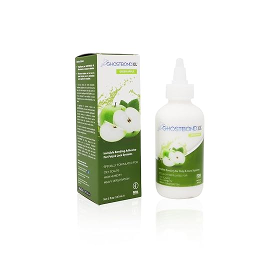 GHOSTBOND XL Hair Replacement Adhesive - 5oz - Invisible Bonding Wig Glue: Extra Moisture Control - Water & Oil-Resistant, Light Hold for Poly and Lace Hairpiece, Wig, Toupee Systems, (Green Apple)