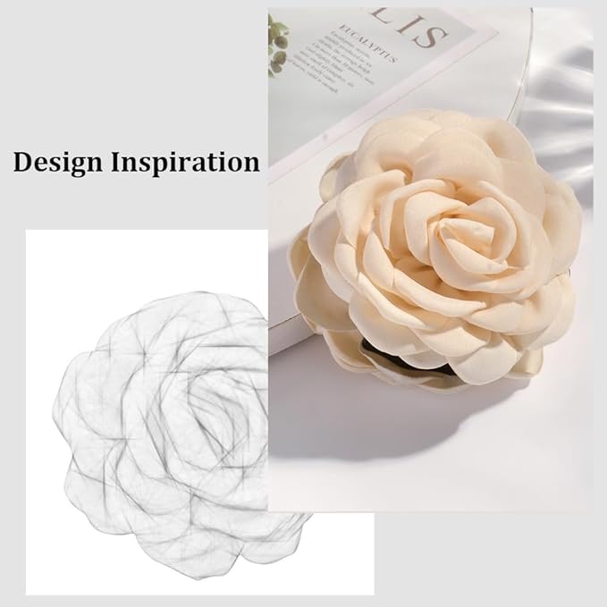 4pcs Handmade Fabric Rose Flower Hair Claw Clip for Women Girls, 3.94" Large Boho Hawaiian Floral Hairpins Barrettes for Thick Thin Hair Styling Accessories(Red Pink)