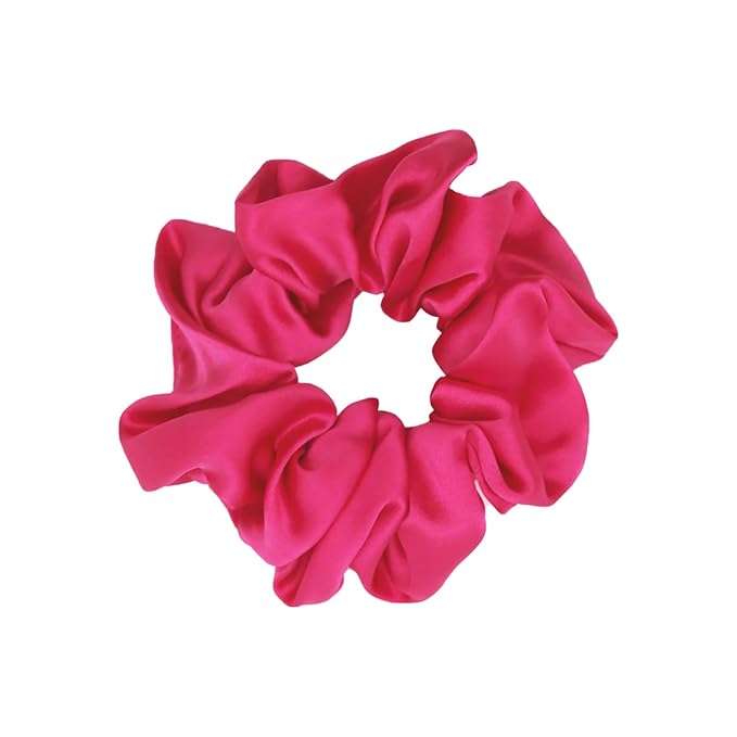 100% Mulberry Silk Scrunchies for Women and Girls,Pure Silk Hair Tie,No-Crease Ponytail Holder,Soft & Gentle on Hair,Elastic Band for All Hair Types,1 Pack,Hot Pink