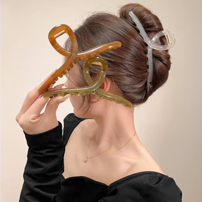 large claw clips, jumbo hair clip, claw hair clips for women, hair clips for thin hair, 4 pcs, 6-inch, Neutral Color.