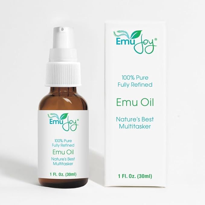 Emu Joy Emu Oil Organic - 100% Pure, Made in the USA - Emu for Skin, Face, Hair, and Nails, Piercing Bump Oil & Tattoo Aftercare (Old Packaging, 1 Fl Oz)
