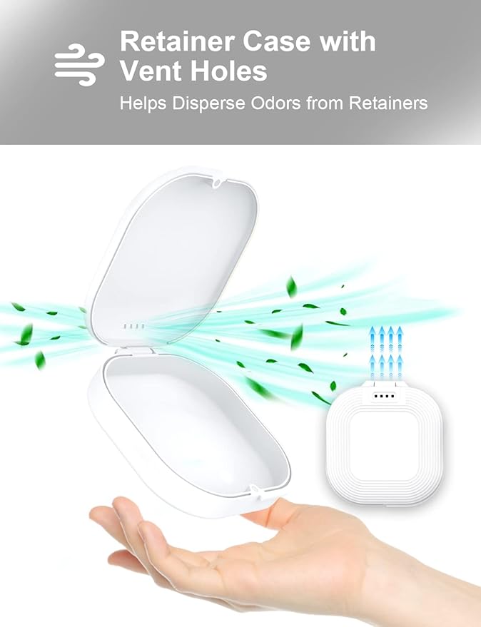 Retainer Case with Vent Holes - Slim Aligner & Mouth Guard Case, Invisalign Compatible, with Removal Tool & Brush, White